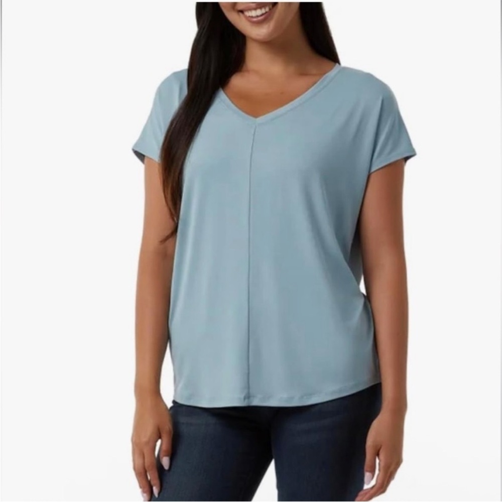32 Degrees Cool Women's Soft Luxe Short Sleeve V-Neck blue‎ Top L M XL